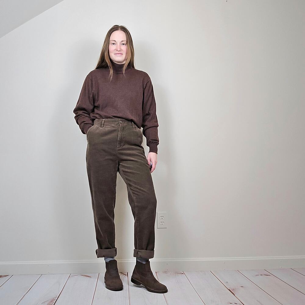 Vintage 90s Y2K Wool Mockneck Sweater Chocolate Brown Medium